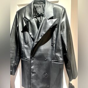 7 For All Mankind Faux Leather Blazer Jacket - Black - Size L
